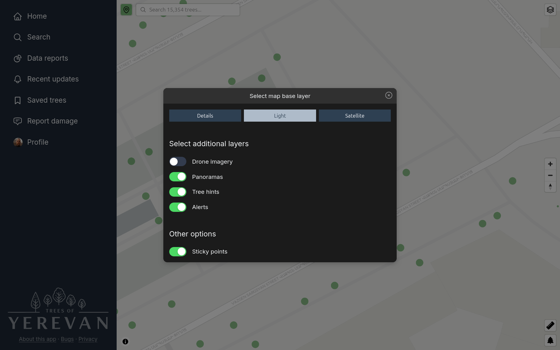 Map layer settings